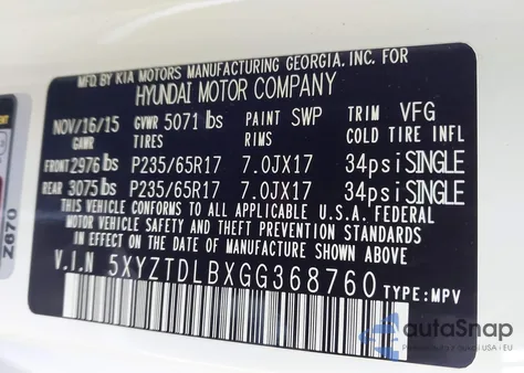 2016 Hyundai Santa Fe Sport 2.4L from USA, damaged, VIN 5XYZTDLBXGG368760